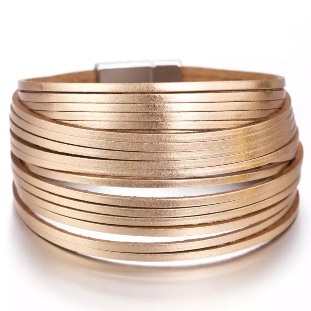 Bronzed Gold Western Leather Cuff Bracelet Wrap Rose Gold Jewelry Cowgirl Rodeo